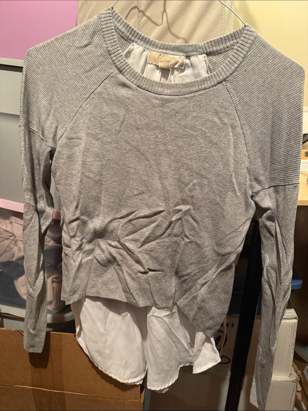 Michael Kors Women’s Layered-Look Grey Pullover sweater - small